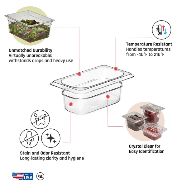 CAMBRO-KHAY NHỰA TRONG SUỐT 10.8X17.6X15CM (PC FOOD PAN GN1/9)