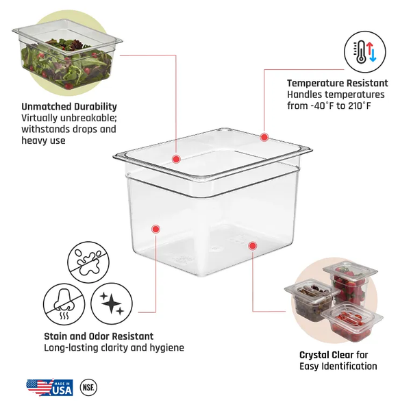 CAMBRO-KHAY NHỰA TRONG SUỐT 26.5X32.5X20CM (PC FOOD PAN GN 1/2)