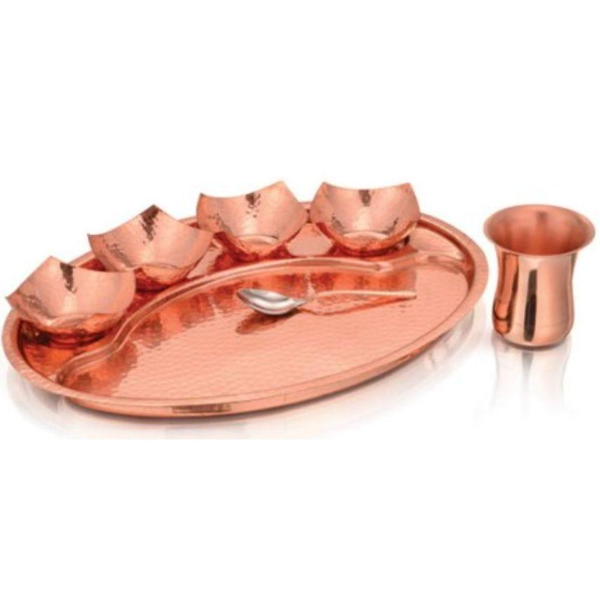 BỘ ĐĨA CHÉN ĐỒNG 7 MÓN (COPPER OVAL THALI SET)