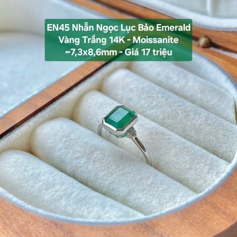 Nhẫn Ngọc Lục Bảo Emerald VT 14k - Moissanite ~7.3x8.6mm EN45
