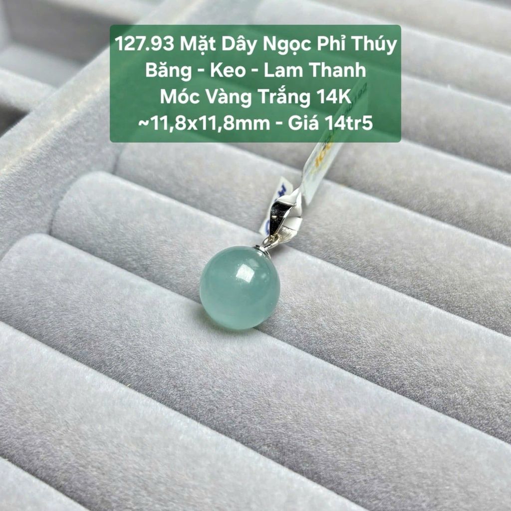 Mặt Dây Ngọc Phỉ Thuý Băng - Keo - Lam Thanh Móc VT14K ~11.8x11.8mm - 127.93