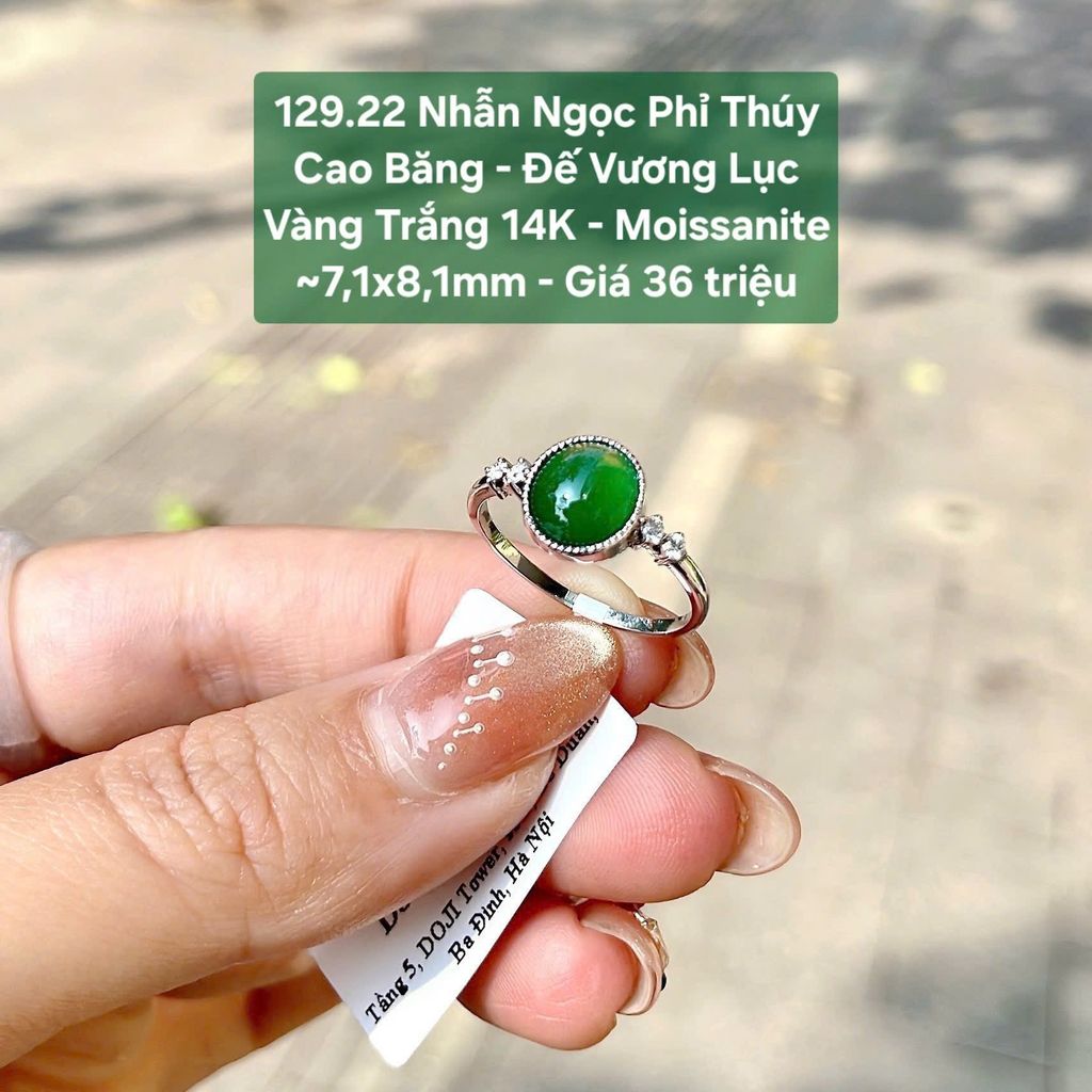 Nhẫn Ngọc Phỉ Thuý Cao Băng - Đế Vương Lục VT14K - Moissanite ~7.1x8.1mm - 129.22