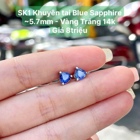 Khuyên tai Blue Sapphire ~5.7mm - Vàng Trắng 14k SK1