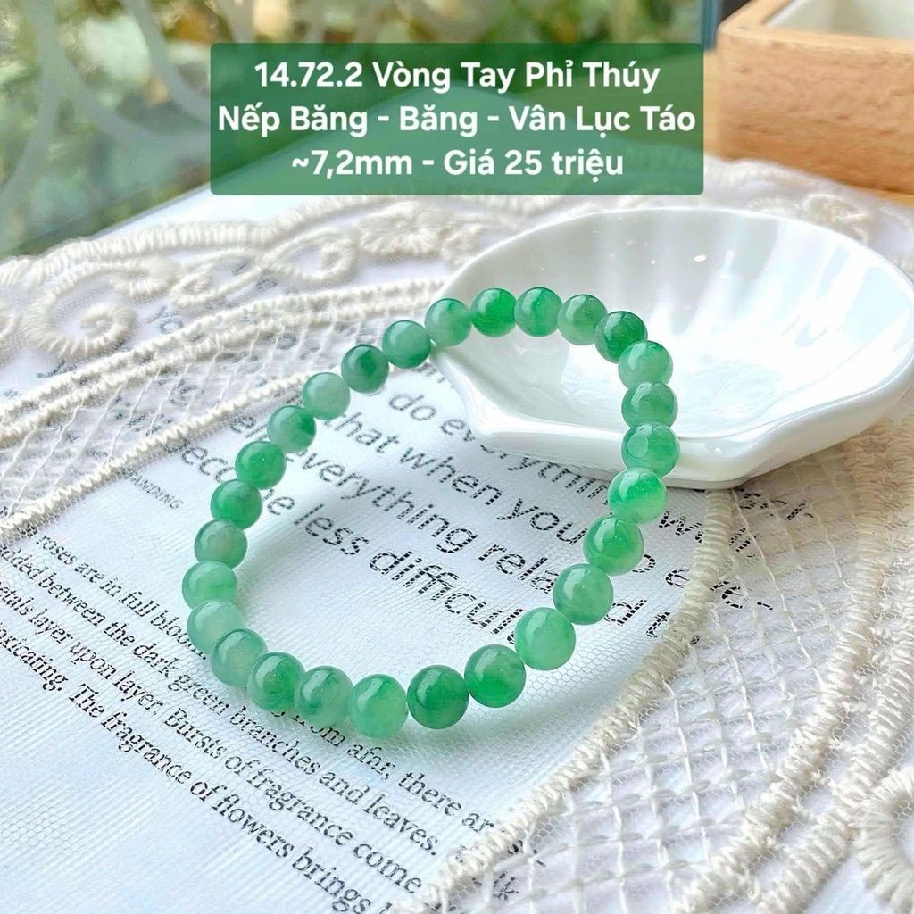 Vòng Tay Phỉ Thuý Nếp Băng - Băng - Vân Lục Táo ~7.2mm - 14.72.2