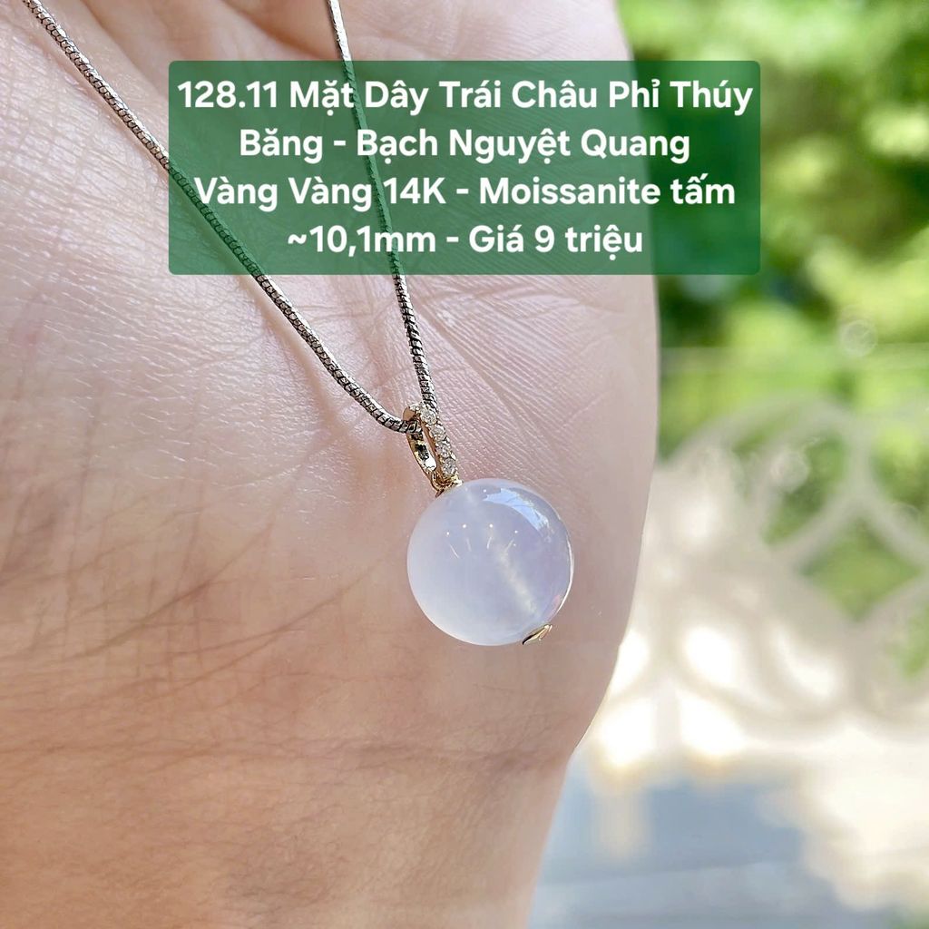 Mặt Dây Trái Châu Phỉ Thúy Băng - Bạch Nguyệt Quang VV4K - Moissanite tấm ~10,1mm 128.11