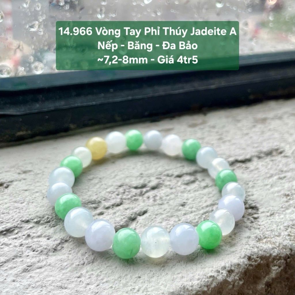 14.966 Vòng Tay Phỉ Thúy Jadeite A Nếp - Băng - Đa Bảo ~7,2-8mm