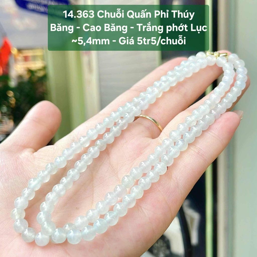 Chuỗi quấn Phỉ Thúy Jadeite A Băng - Cao Băng Trắng Phớt Lục 5,4mm 14.363