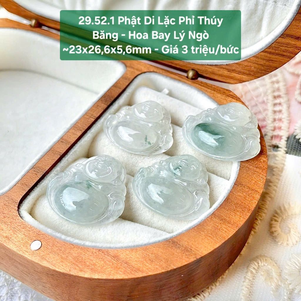 Phật Di Lặc Phỉ Thuý Băng - Hoa Bay Lý Ngò ~23x26.6x5.6mm - 29.52.1