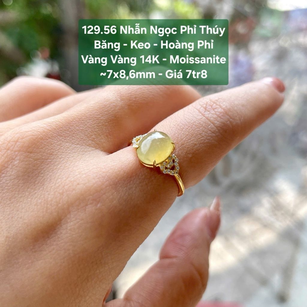 Nhẫn Ngọc Phỉ Thúy Băng - Keo - Hoàng Phỉ VV 14K - Moissanite ~7x8,6mm 129.56