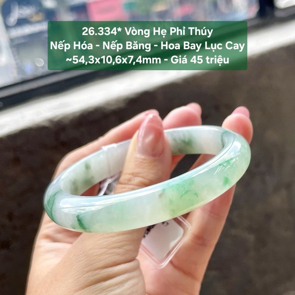 Vòng Hẹ Phỉ Thúy Nếp Hóa - Nếp Băng - Hoa Bay Lục Cay ~54,3x10,6x7,4mm 26.334*