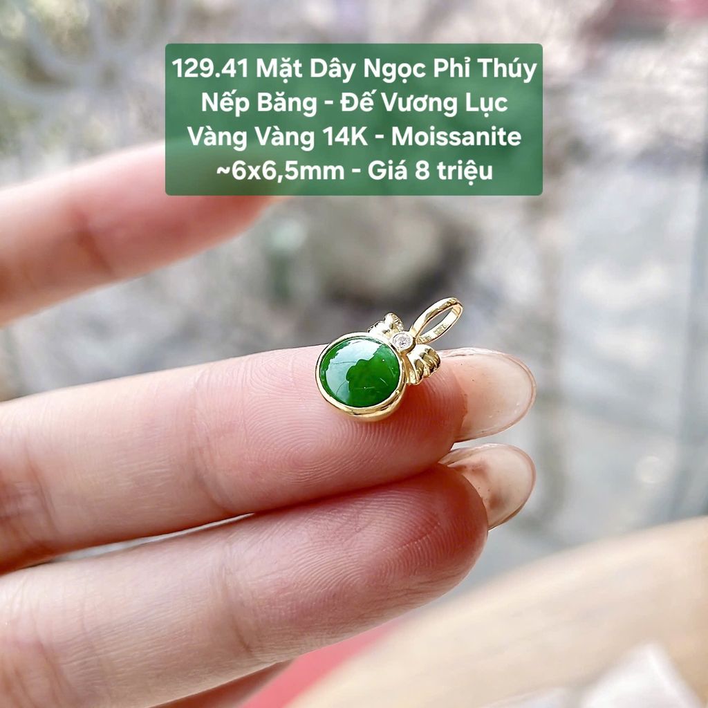Mặt Dây Ngọc Phỉ Thúy Nếp Băng - Đế Vương Lục VV 14K - Moissanite ~6x6,5mm 129.41