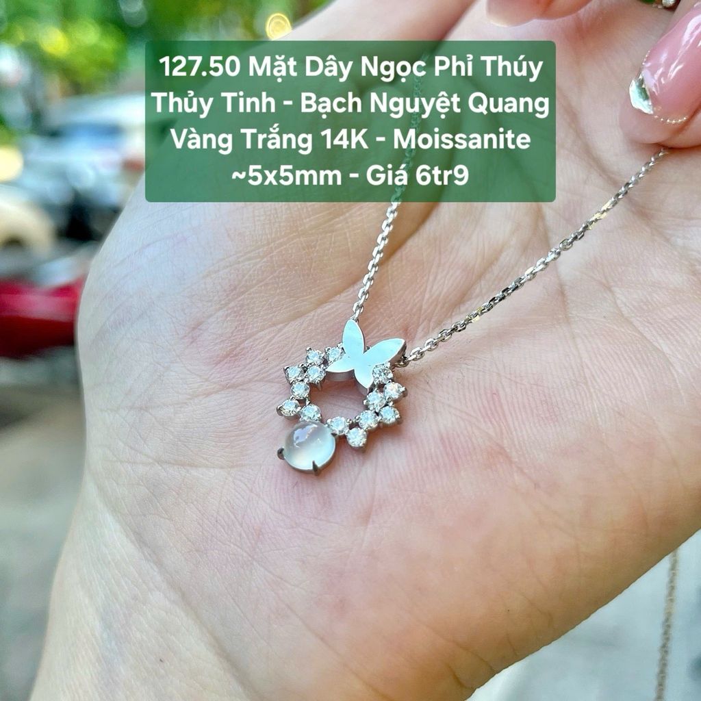 Mặt Dây Ngọc Phỉ Thúy  Thủy Tinh - Bạch Nguyệt Quang VT14K - Moissanite ~5x5mm 127.50