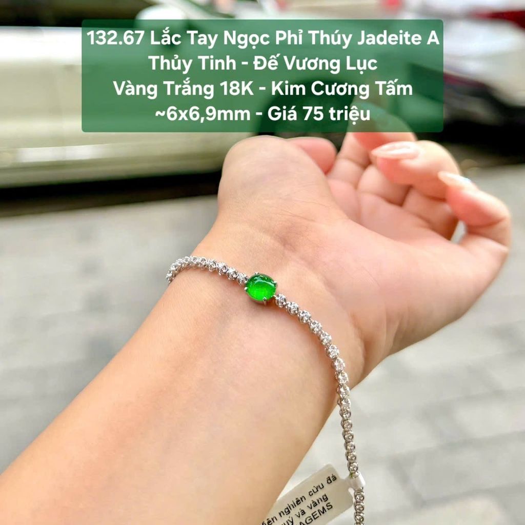 132.67 Lắc Tay Phỉ Thuý Jadeite A Thuỷ Tinh - Đế Vương Lục - VT18K - KC Tấm ~ 6x6,9mm