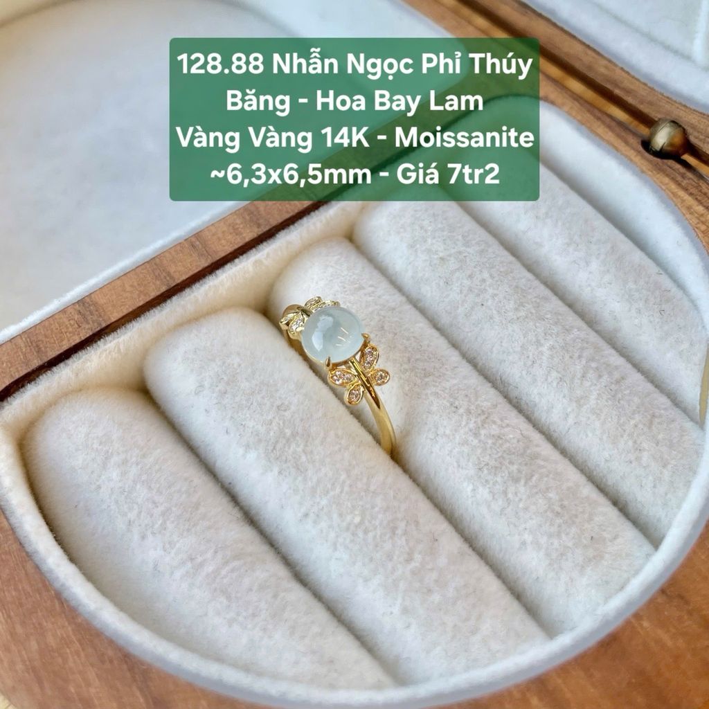 Nhẫn Ngọc Phỉ Thuý Băng - Hoa Bay Lam VV14K - Moissanite ~6.3x6.5mm - 128.88