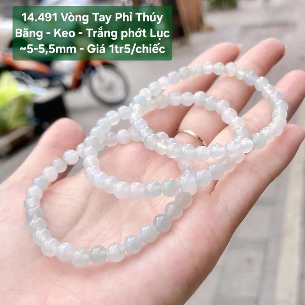 Vòng Tay Phỉ Thúy  Băng - Keo - Trắng phớt Lục 14.491