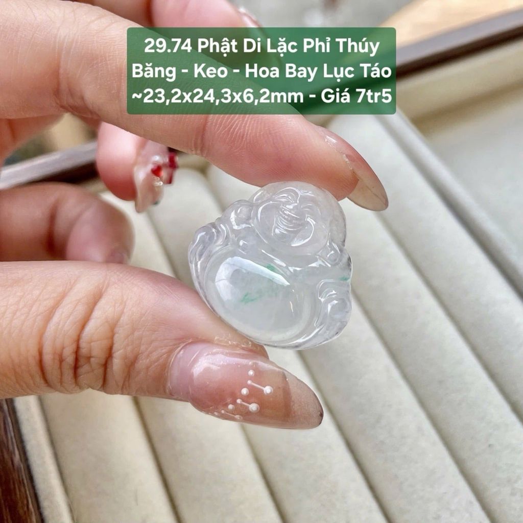 Phật Di Lặc Phỉ Thúy  Băng - Keo - Hoa Bay Lục Táo  ~23,2x24,3x6,2mm 29.74