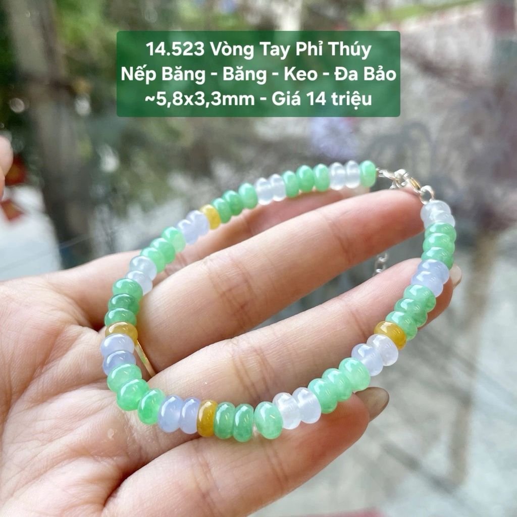 Vòng Tay Phỉ Thúy  Nếp Băng - Băng - Keo - Đa Bảo  ~5,8x3,3mm 14.523