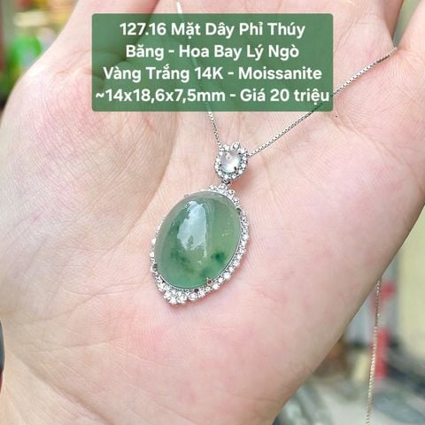 Mặt Dây Phỉ Thúy  Băng - Hoa Bay Lý Ngò  Vàng Trắng 14K - Moissanite  ~14x18,6x7,5mm 127.16