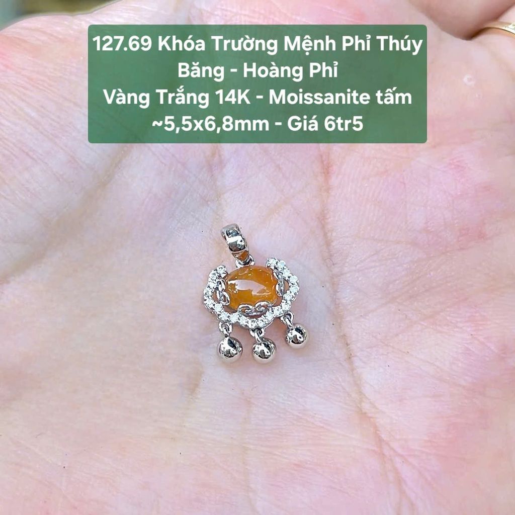 Khóa Trường Mệnh Phỉ Thúy  Băng - Hoàng Phỉ  VT14K - Moissanite tấm  ~5,5x6,8mm 127.69