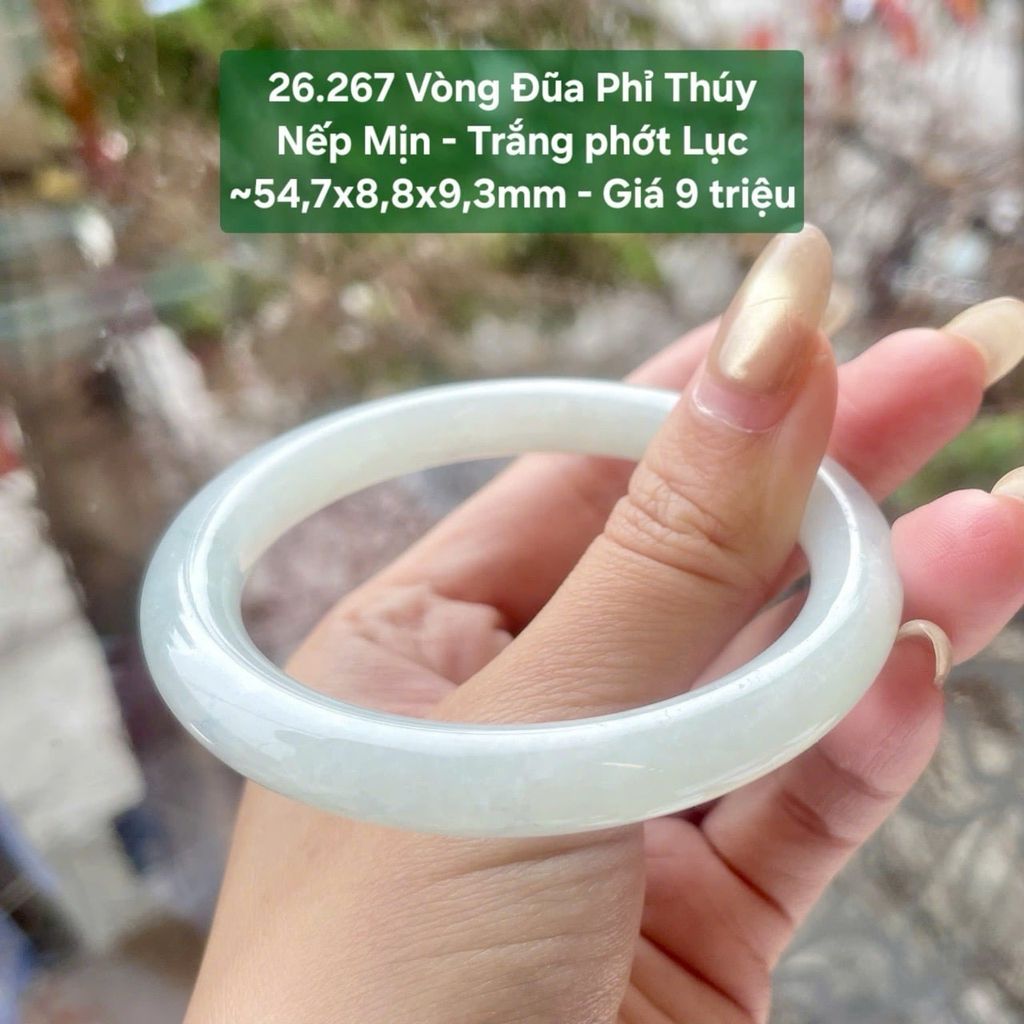 Vòng Đũa Phỉ Thuý Nếp Mịn - Trắng Phớt Lục ~54.7x8.8x9.3mm - 26.267