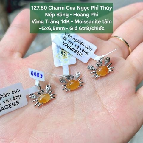 Charm Cua Ngọc Phỉ Thúy Nếp Băng - Hoàng Phỉ VT 14K - Moissanite tấm ~5x6,5mm 127.80