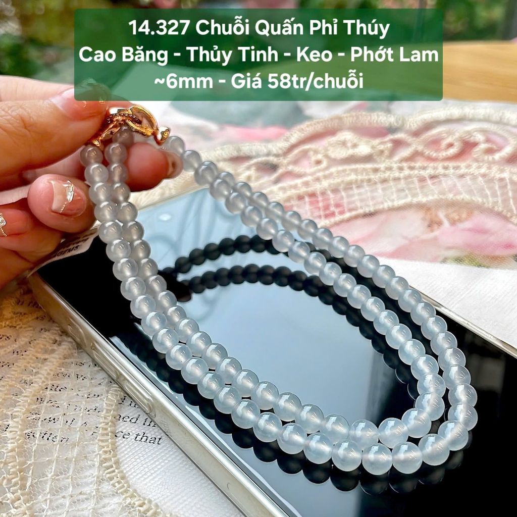 Chuỗi Quấn Phỉ Thúy Cao Băng - Thủy Tinh - Keo - Phớt Lam ~6mm 14.327