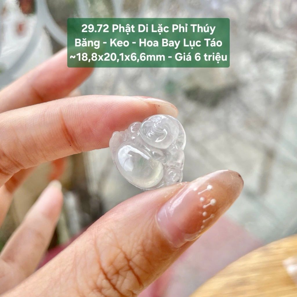 Phật Di Lặc Phỉ Thúy  Băng - Keo - Hoa Bay Lục Táo  ~18,8x20,1x6,6mm 29.72