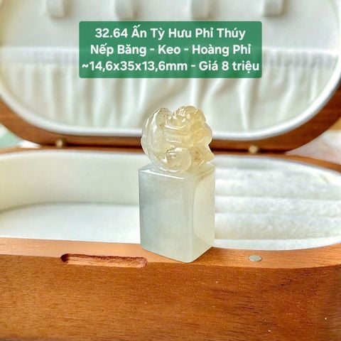 Ấn Tỳ Hưu Phỉ Thuý Nếp Băng - Keo - Hoàng Phỉ ~14.6x35x13.6mm 32.64