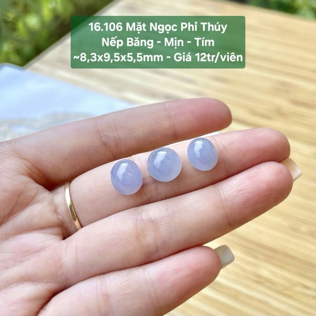 Mặt Ngọc Phỉ Thuý Nếp Băng - Mịn - Tím ~8.3x9.5x5.5mm - 16.106