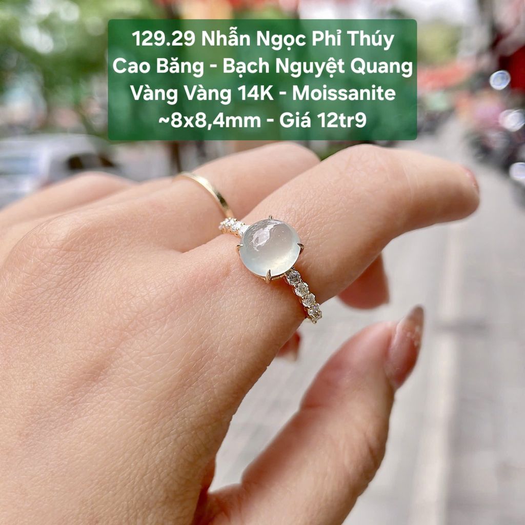 Nhẫn Ngọc Phỉ Thuý Cao Băng - Bạch Nguyệt Quang VV14K - Moissanite ~8x8.4mm - 129.29