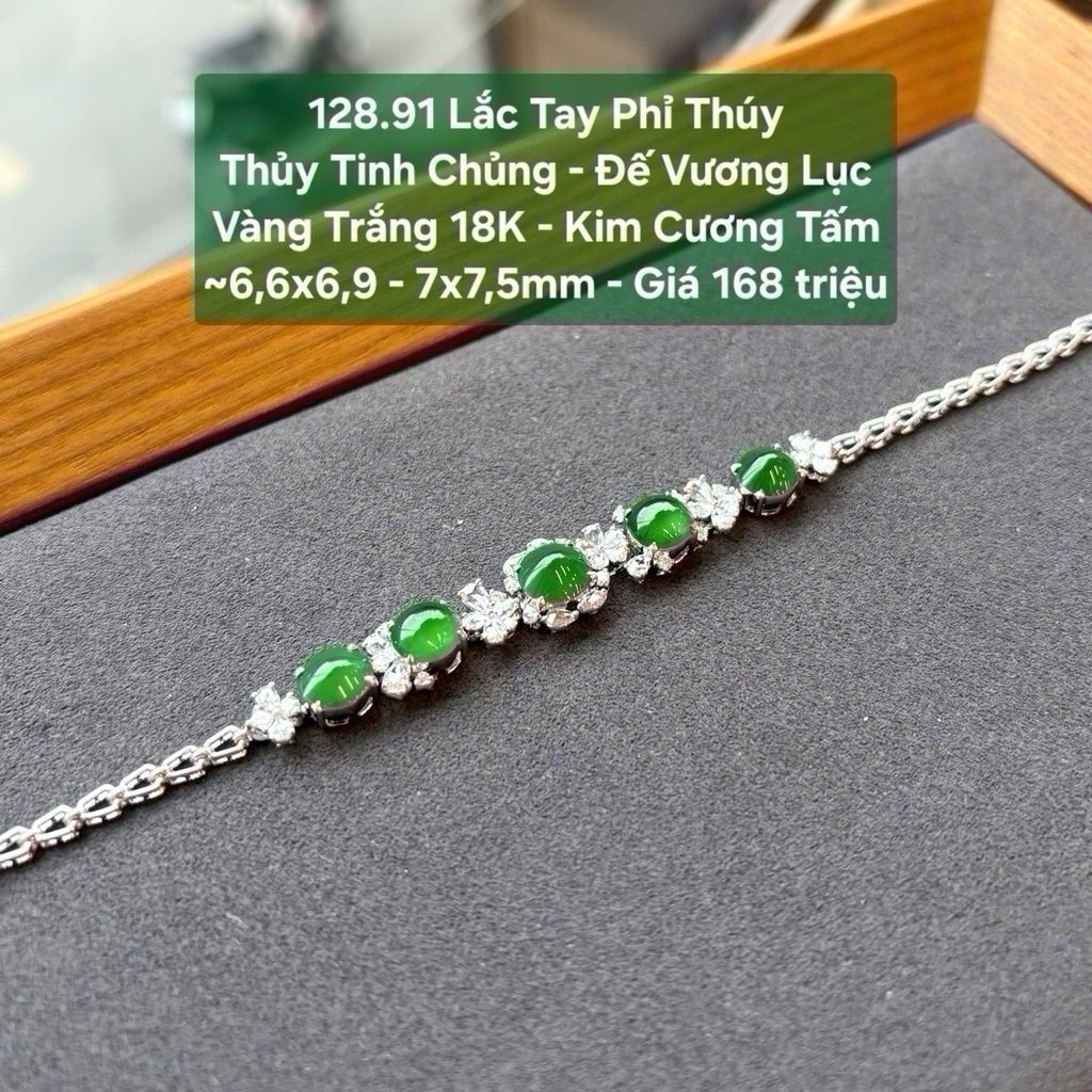Lắc Tay Phỉ Thúy Thủy Tinh Chủng - Đế Vương Lục  VT 18K - Kim Cương Tấm  ~6,6x6,9 - 7x7,5mm 128.91