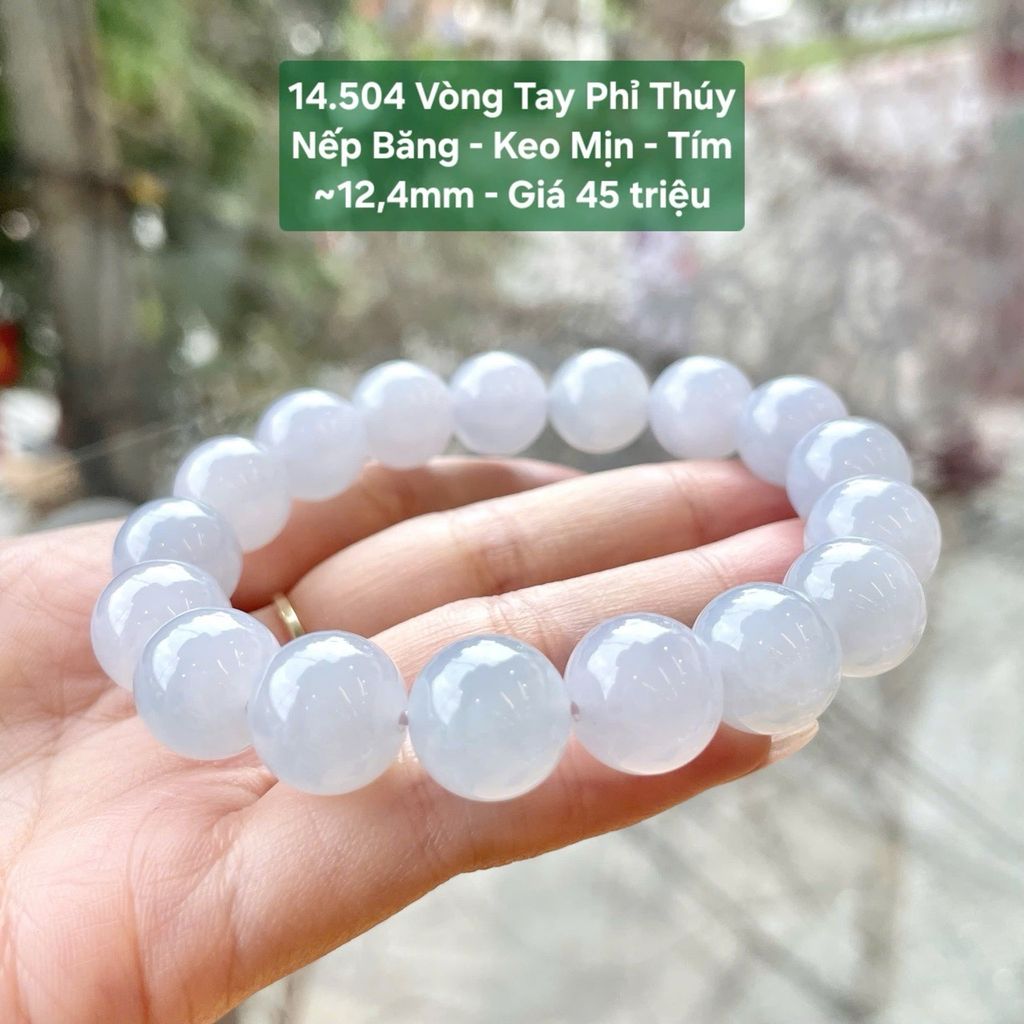 Vòng Tay Phỉ Thúy  Nếp Băng - Keo Mịn - Tím  ~12,4mm 14.504