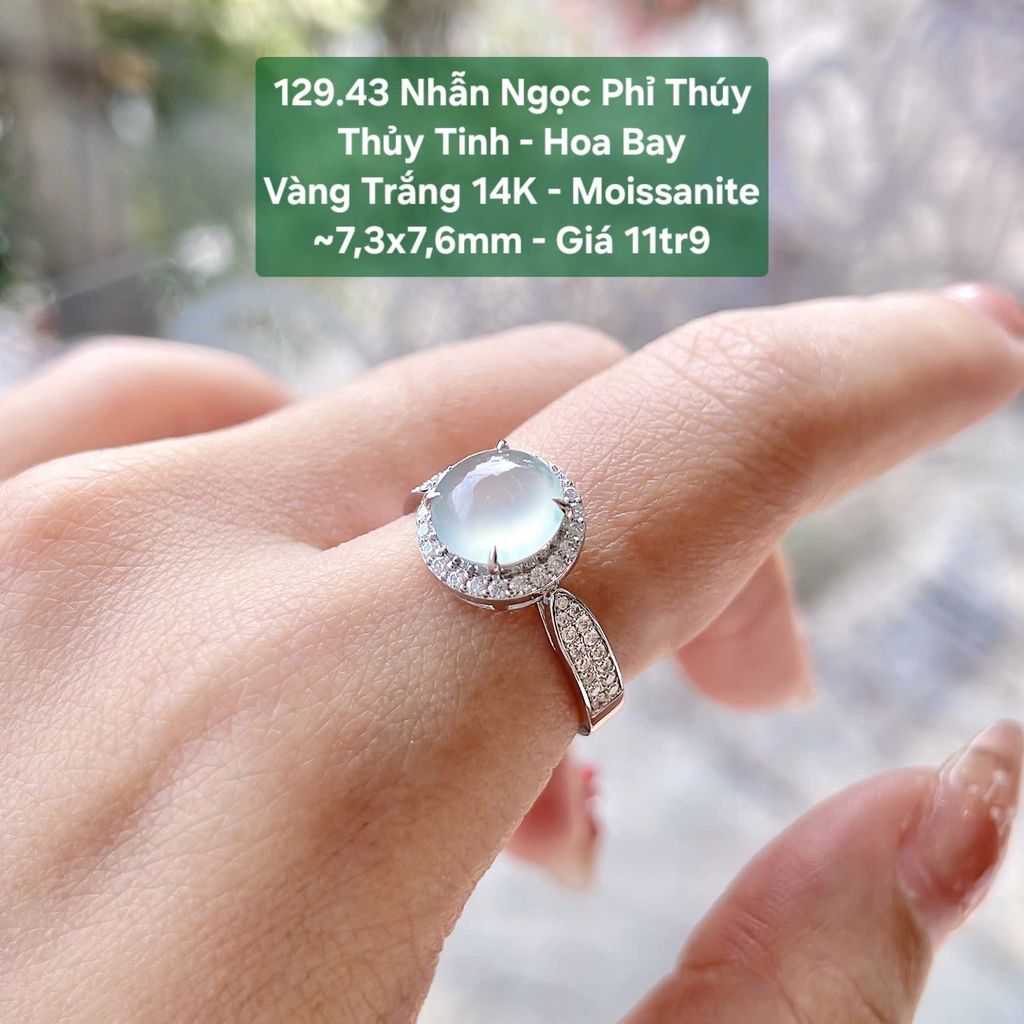 Nhẫn Ngọc Phỉ Thúy Thủy Tinh - Hoa Bay VT 14K - Moissanite ~7,3x7,6mm 129.43