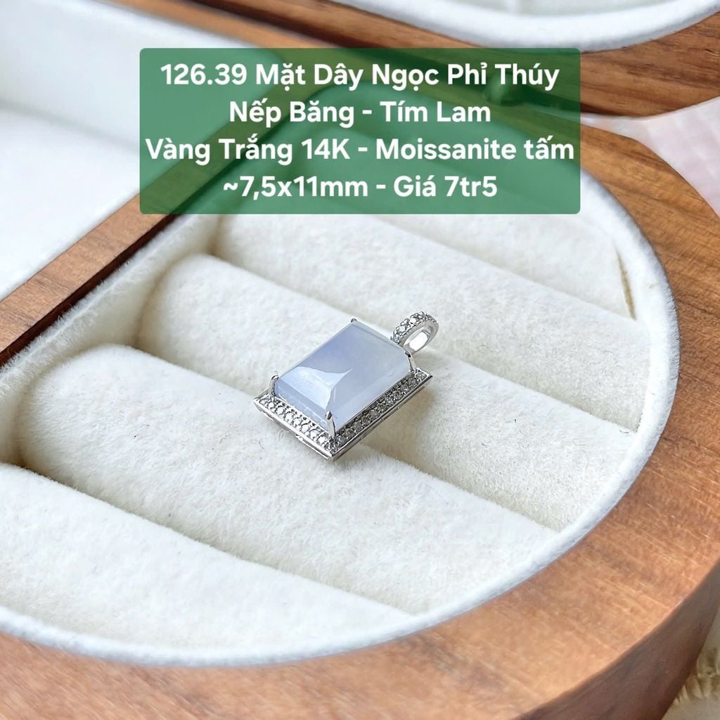 Mặt Dây Ngọc Phỉ Thuý Nếp Băng - Tím Lam VT 14k - Moissanite tấm ~7.5x11mm  126.39