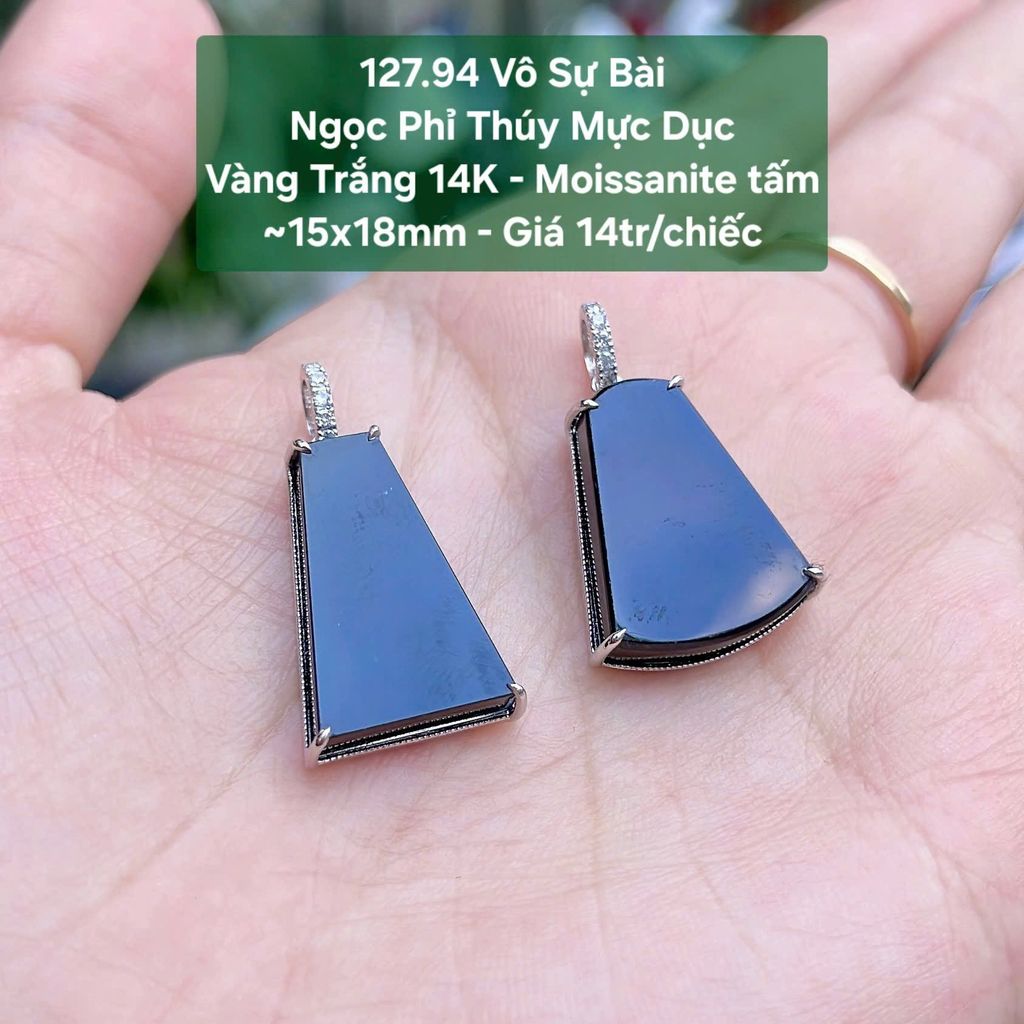 Vô Sự Bài Ngọc Phỉ Thuý Mực Dục VT14K - Moissanite Tấm ~15x18mm - 127.94