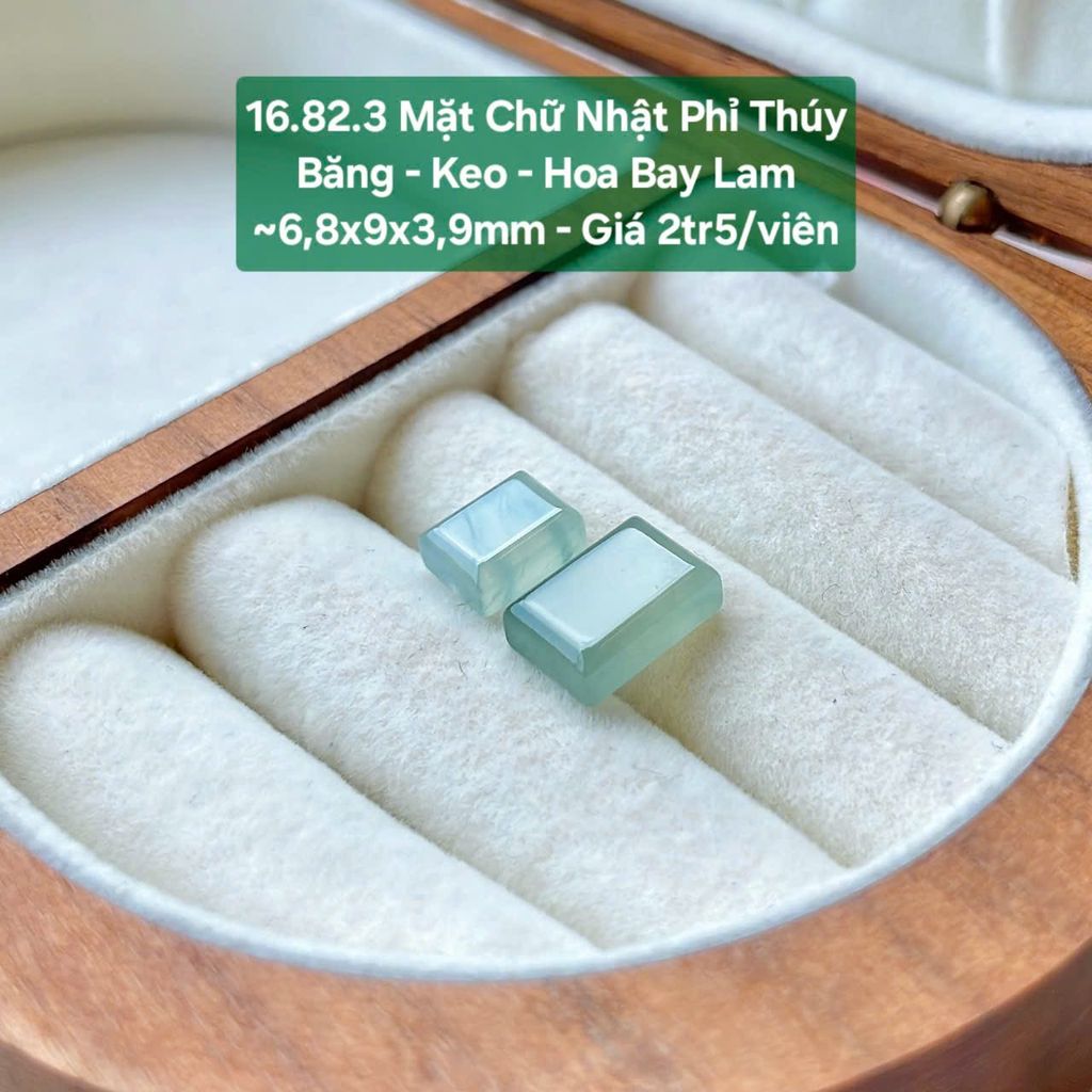 Mặt Chữ Nhật Phỉ Thuý Băng - Keo - Hoa Bay Lam ~6.8x9x3.9mm 16.82.3