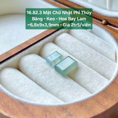 Mặt Chữ Nhật Phỉ Thuý Băng - Keo - Hoa Bay Lam ~6.8x9x3.9mm 16.82.3