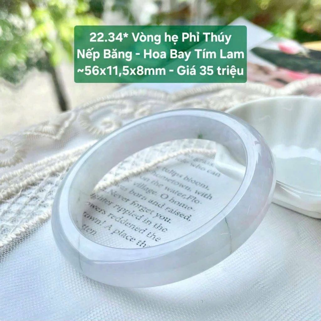 Vòng hẹ Phỉ Thúy  Nếp Băng - Hoa Bay Tím Lam  ~56x11,5x8mm 22.34