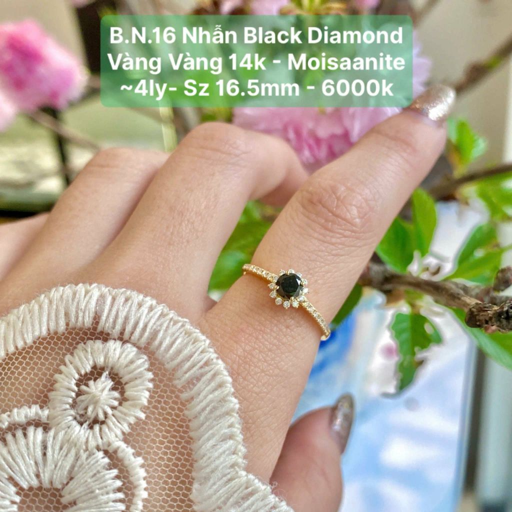 Nhẫn Black Diamond Vàng Vàng 14k - Moisaanite ~4ly- Sz 16.5mm BN16