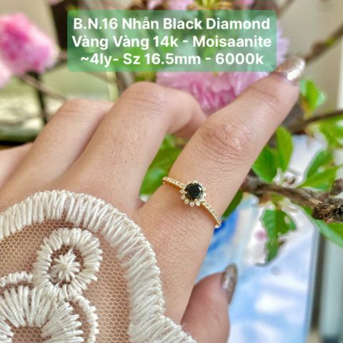 Nhẫn Black Diamond Vàng Vàng 14k - Moisaanite ~4ly- Sz 16.5mm BN16