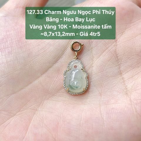 Charm Ngưu Ngọc Phỉ Thuý Băng - Hoa Bay Lục VV10 - Moissanite Tấm ~8.7x13.2mm - 127.33