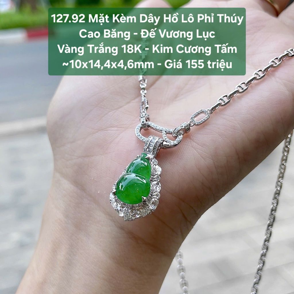 Mặt Kèm Dây Hồ Lô Phỉ Thuý Cao Băng - Đế Vương Lục VT18K - Kim Cương Tấm ~10x14.4x4.6mm - 127.92