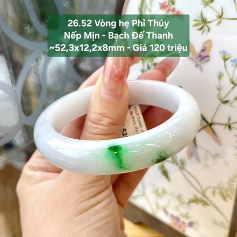 Vòng Hẹ Phỉ Thuý Nếp Mịn Bạch Đế Thanh 52.3mm 26.52