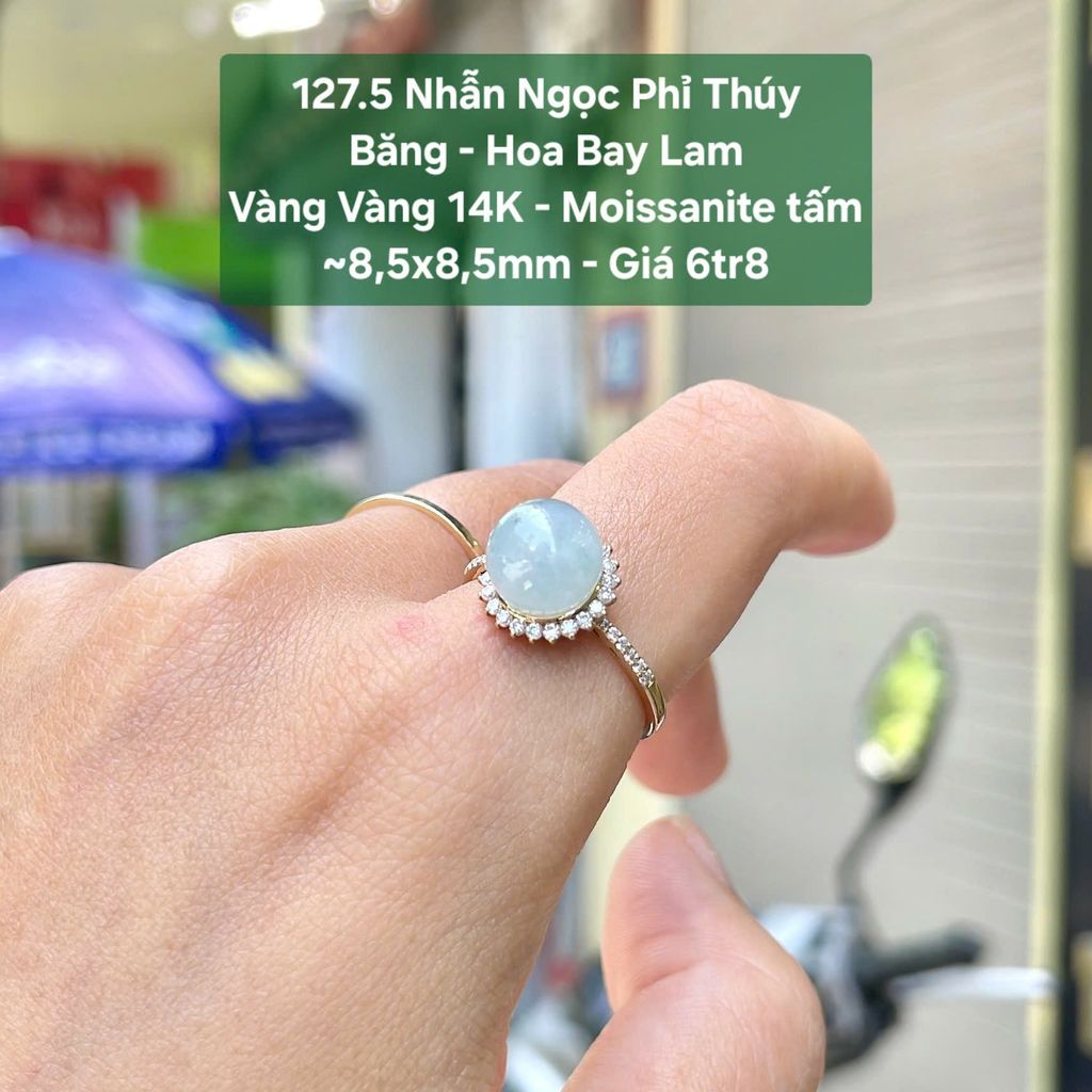 Nhẫn Ngọc Phỉ Thúy  Băng - Hoa Bay Lam  VV14K - Moissanite tấm - 127.5