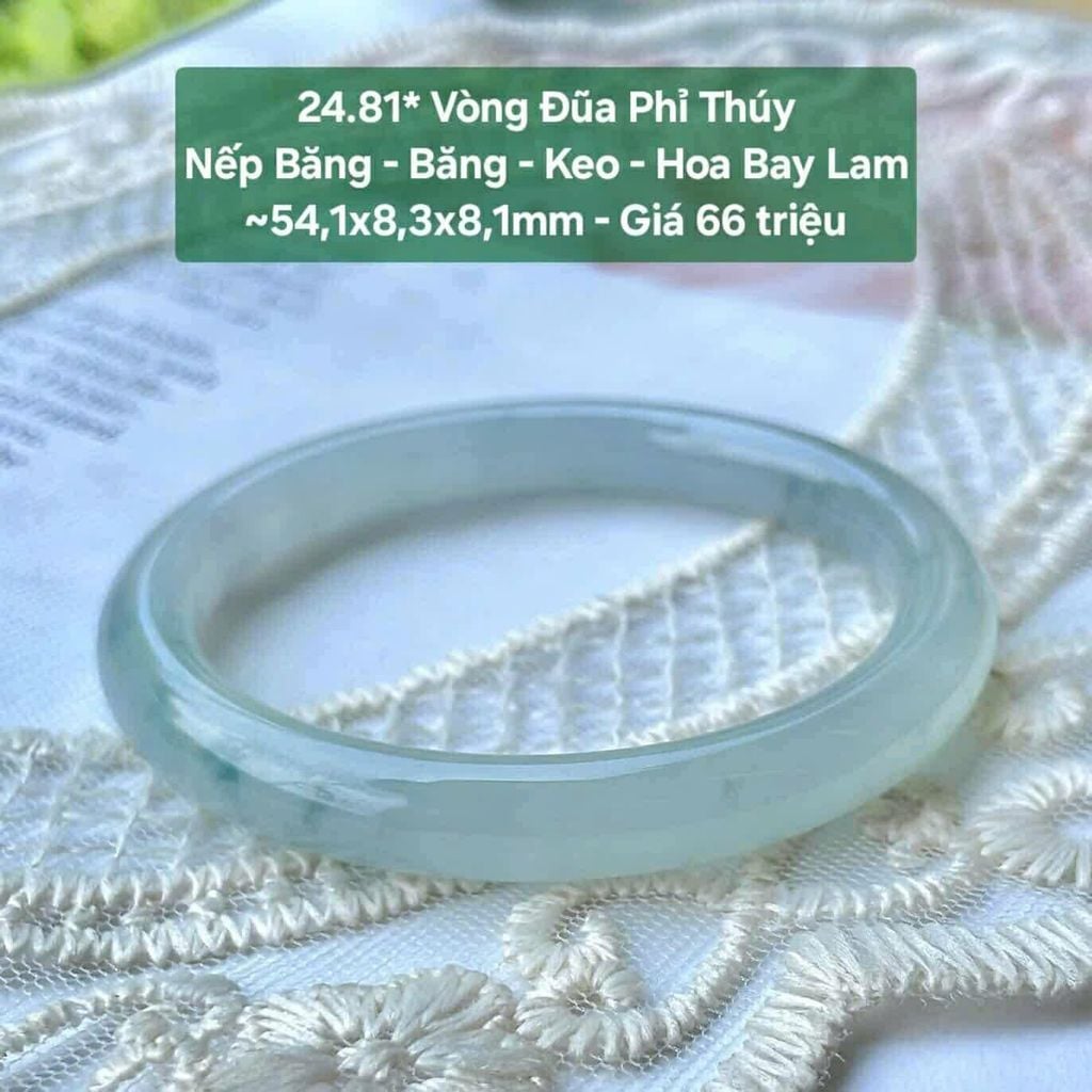 Vòng Đũa Phỉ Thuý Nếp Băng - Băng - Keo - Hoa Bay Lam ~54.1x8.3x8.1mm - 24.81*