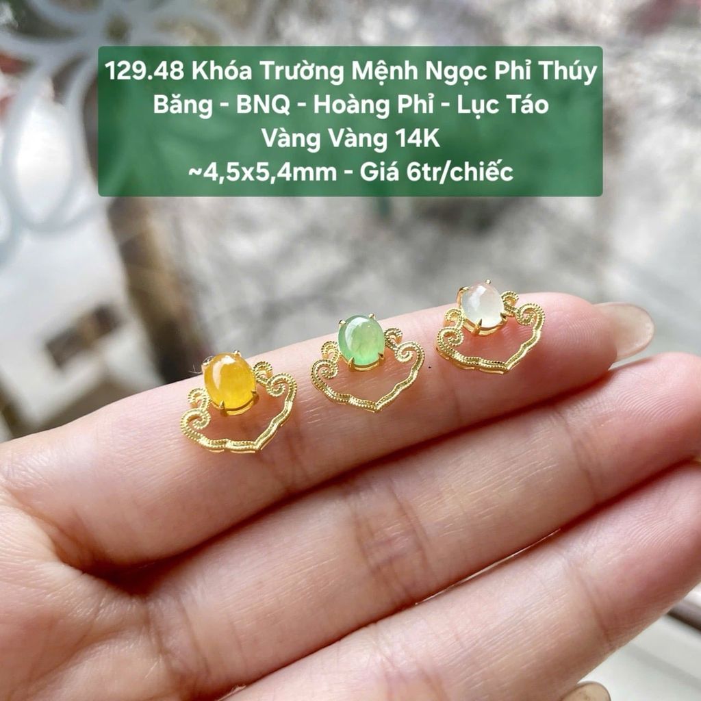 Khóa Trường Mệnh Ngọc Phỉ Thúy Băng - BNQ - Hoàng Phỉ - Lục Táo VV 14K ~4,5x5,4mm 129.48