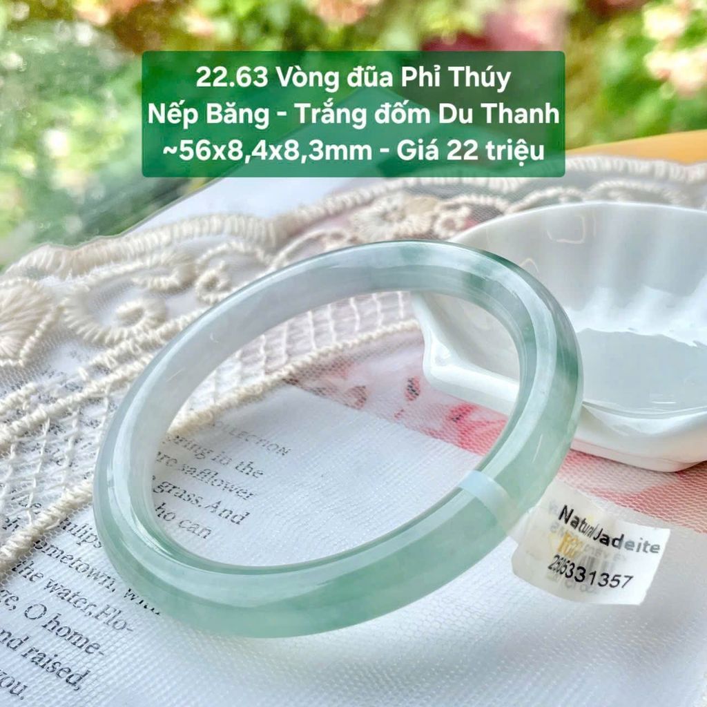 Vòng đũa Phỉ Thúy Nếp Băng - Trắng đốm Du Thanh ~56x8,4x8,3mm 22.63