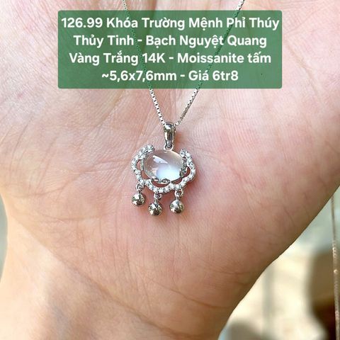 Khóa Trường Mệnh Phỉ Thúy  Thủy Tinh - Bạch Nguyệt Quang  VT14K - Moissanite tấm - 126.99