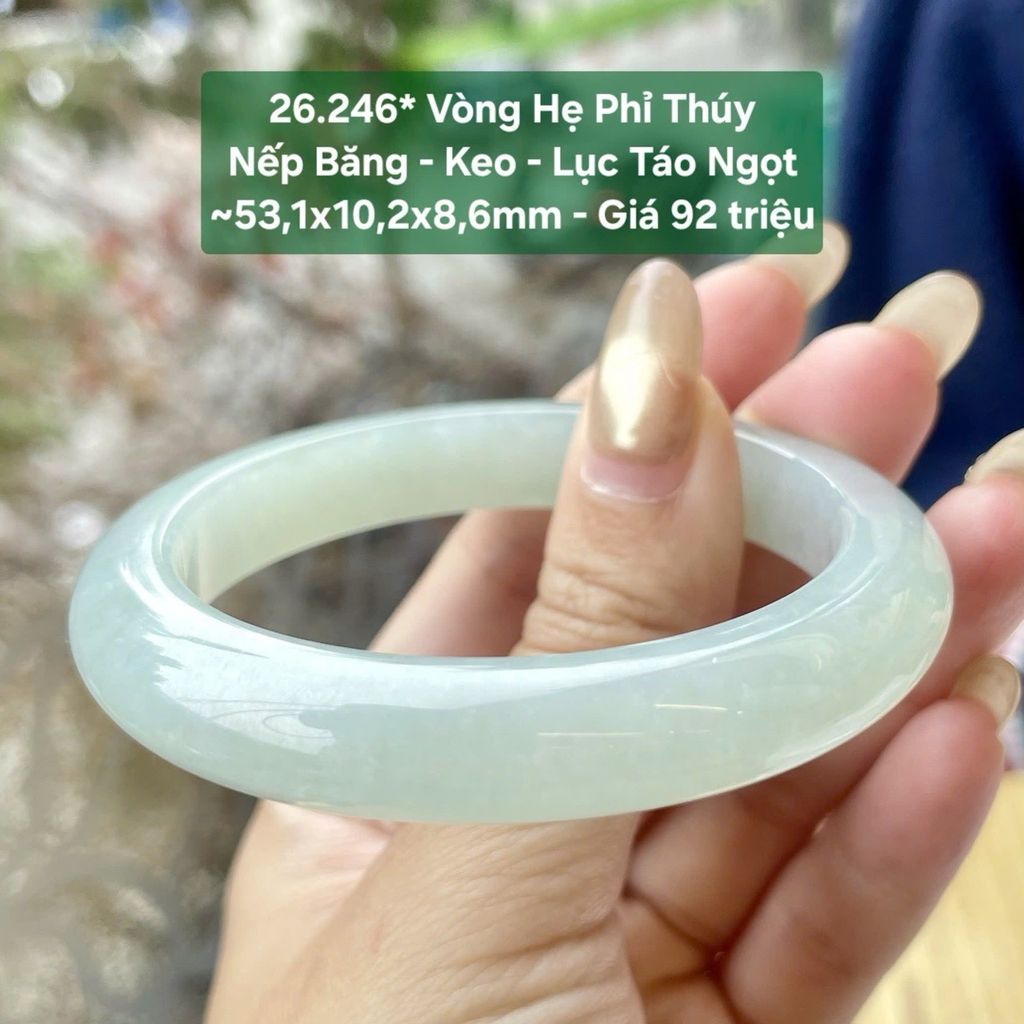 Vòng Hẹ Phỉ Thuý Nếp Băng - Keo - Lục Táo Ngọt ~53.1x10.2x8.6mm - 26.246*