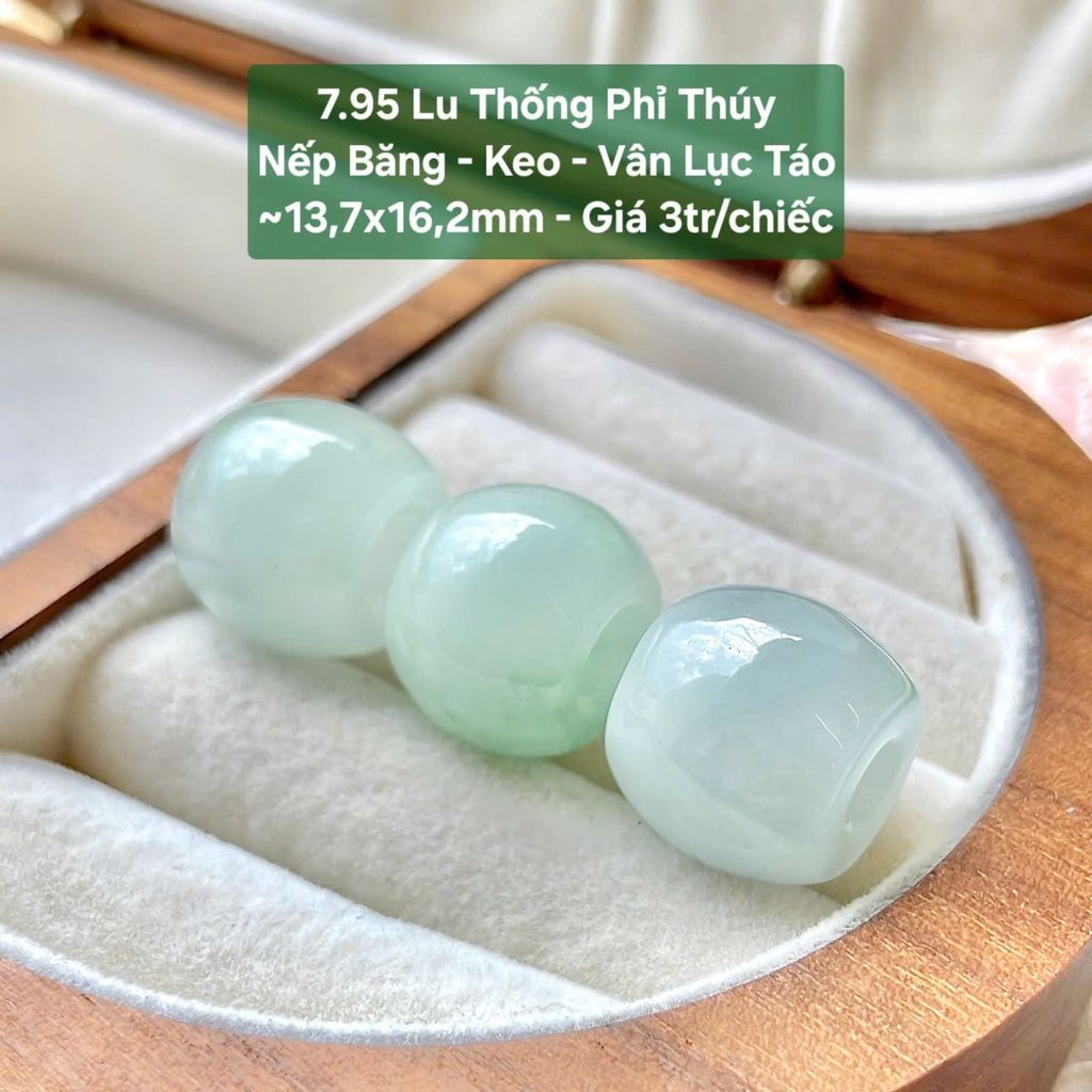 Lu Thống Phỉ Thúy Nếp Băng - Keo - Vân Lục Táo ~13,7x16,2mm 7.95